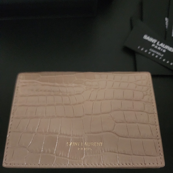 Saint Laurent YSL Monogram Croc-Embossed Leather Card Case  Saint Laurent Croc-Embossed Card Holder